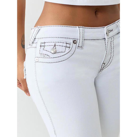 NWT True Religion Joey Low Rise Flare Big T Flap Jeans Size 24 White 31” Inseam - Picture 3 of 10